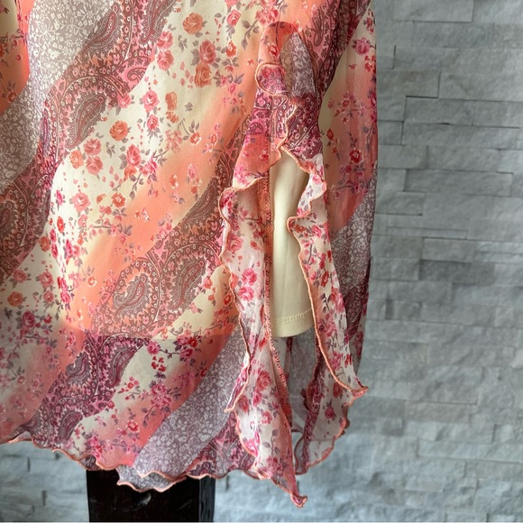 LA BELLE Vintage Y2K Peach Pink Floral Paisley MIDI Slip Skirt Size Small - Picture 2 of 7